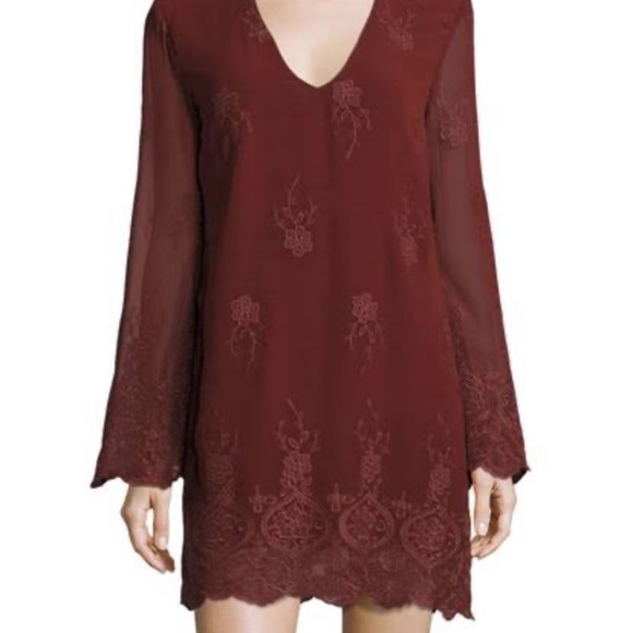 WAYF Halifax Dress Dark Red Burgundy Scallop Hem - Picture 1 of 10